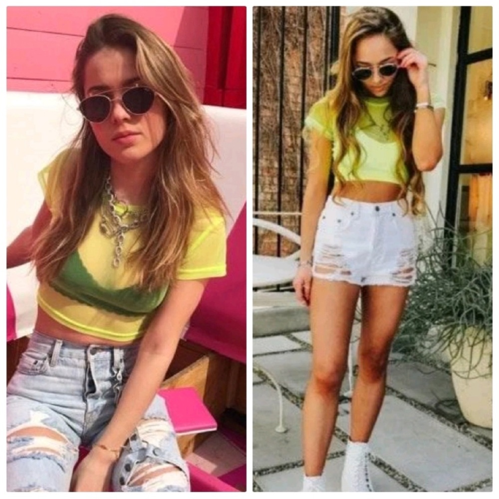 NWT Emma & Sam Y2K 90s Festival Neon Mesh Crop Top Size Small